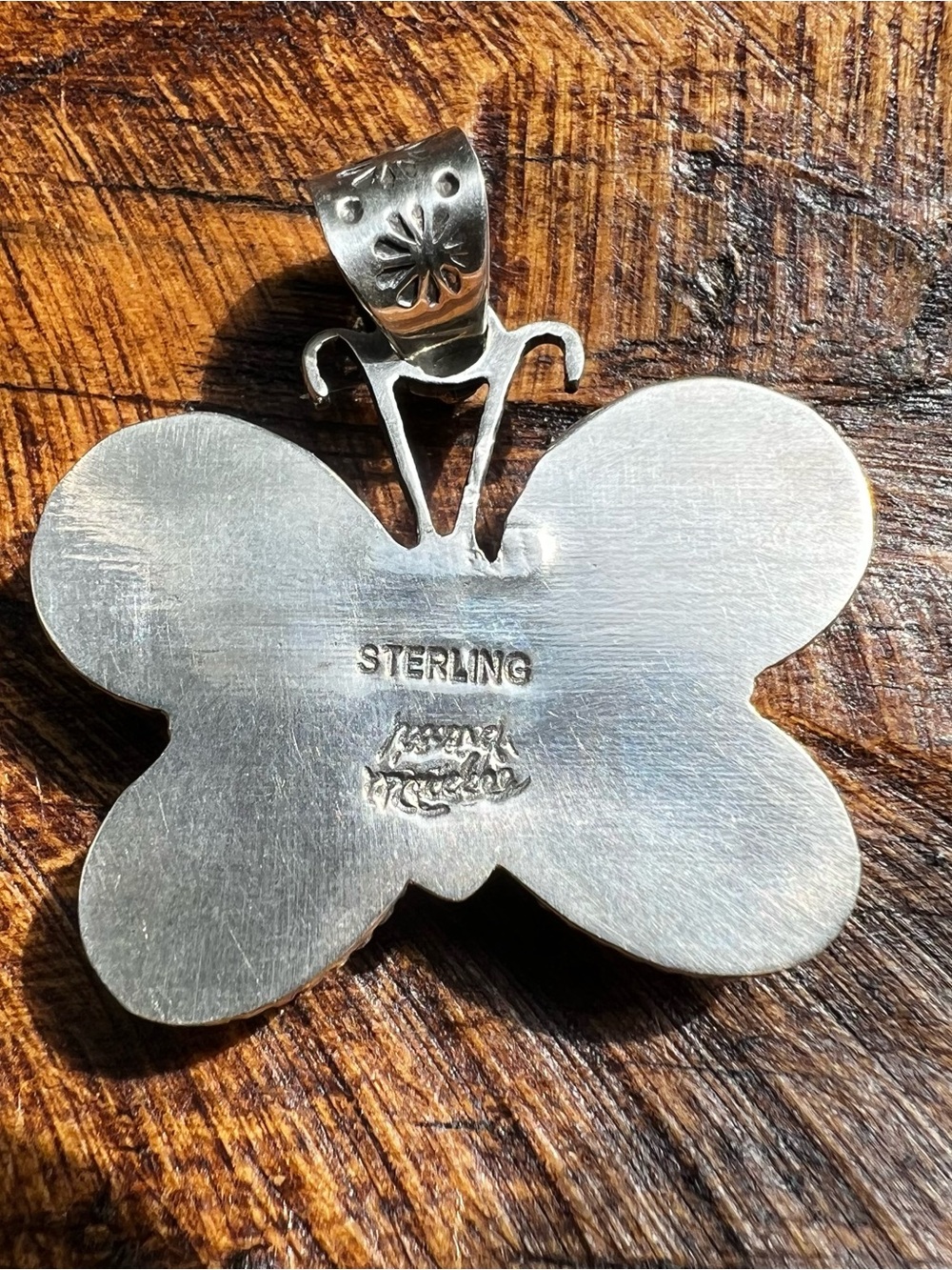 Pink Queen Conch Butterfly Pendant Sterling Silver Southwestern - Picture 5 of 11
